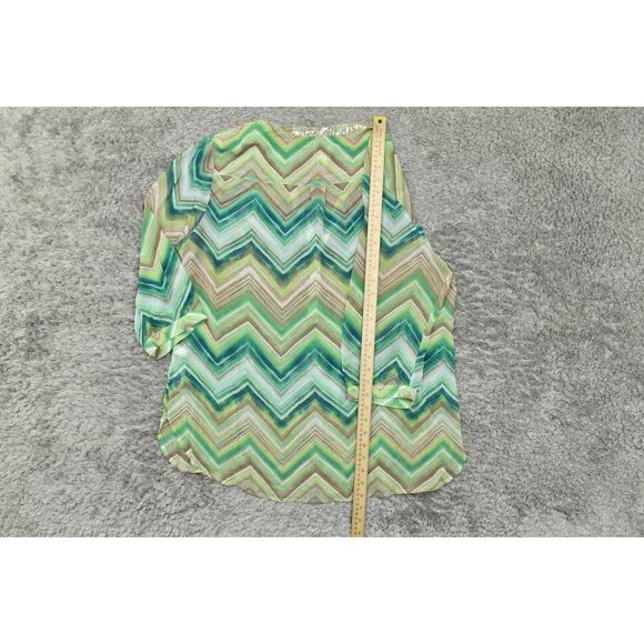 Chico's Size 3 Green Polyester Blouse V Neck 3/4 Sleeve Geometric - Picture 6 of 9
